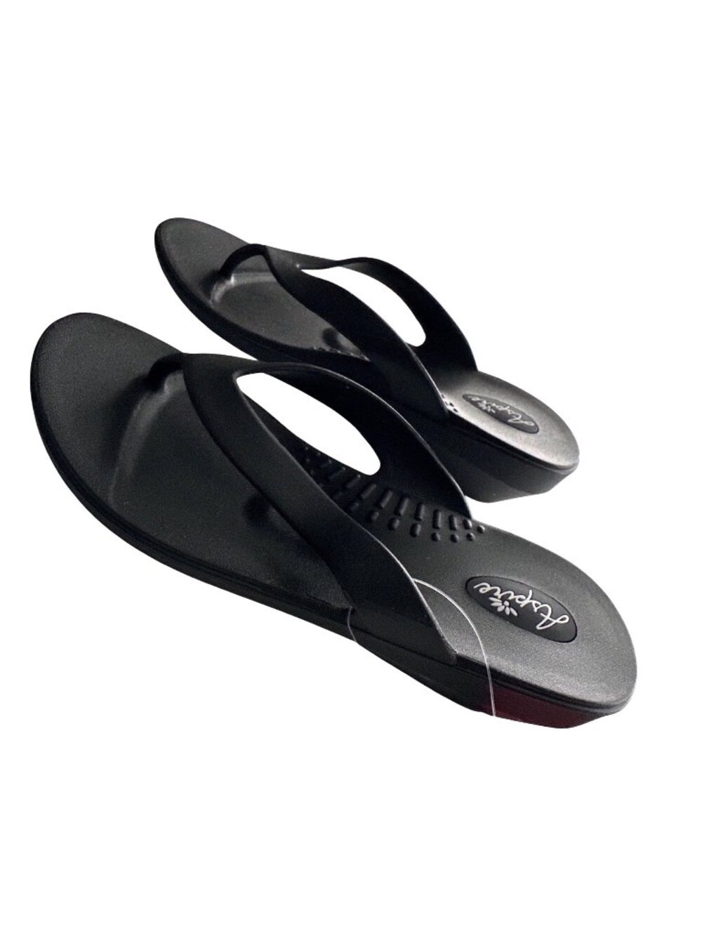 NWT Aspire By Okabashi Black Wedge Flip Flops Supportive Size Medium-Large